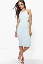 Boohoo Karlie Ribbed High Neck Bodycon Midi Dress Aqua