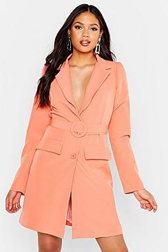 Boohoo Tall Woven Self Belted Round Buckle Blazer Dress