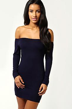 Boohoo Alice Off The Shoulder Long Sleeve Bodycon Dress