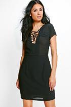 Boohoo Elenora Lace Up Front Shift Dress Black