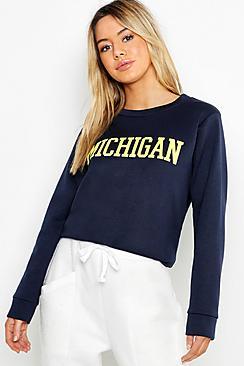 Boohoo Petite Michigan Slogan Sweat Top