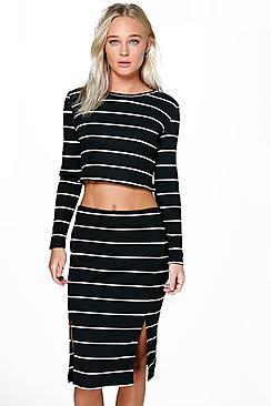 Boohoo Lauren Stripe Fine Gauge Split Back Skirt