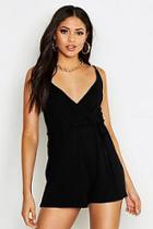 Boohoo Tall Belted Wrap Jersey Playsuit