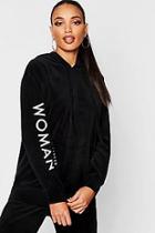 Boohoo Velour Woman Embroidered Hoody