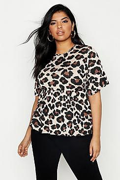 Boohoo Plus Leopard Print Smock Top