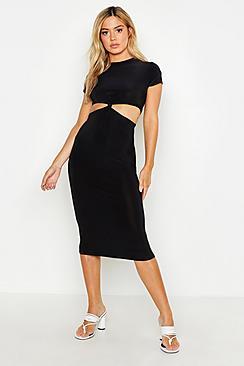 Boohoo Petite Knot Detail Slinky Maxi Dress