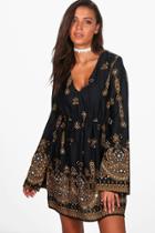 Boohoo Tall Jane Embellished Wide Sleeve Dress Black