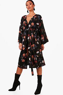 Boohoo Aubrey Oriental Tie Waist Kimono