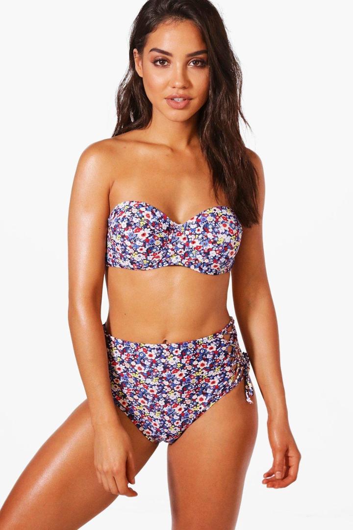 Boohoo Rome Ditsy Floral Underwired H/w Bikini Blue