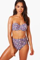 Boohoo Rome Ditsy Floral Underwired H/w Bikini Blue