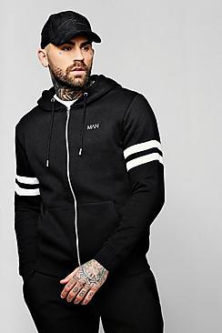 Boohoo Original Man Logo Contrast Panel Zip Through Hoodie