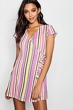 Boohoo Jasmine Bold Stripe Wrap Front Mini Dress