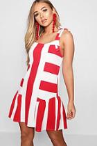 Boohoo Olivia Tie Strap Frill Detail Stripe Shift Dress
