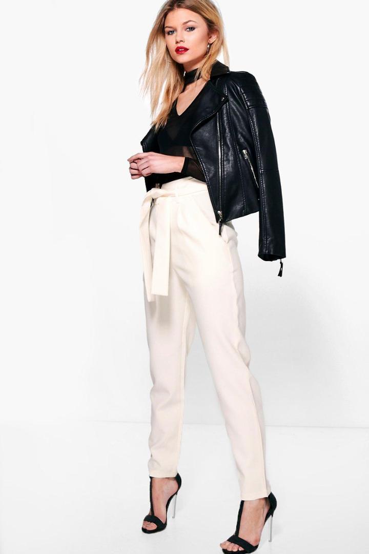 Boohoo Petite Taylor High Waist Tailored Slim Fit Trouser Cream