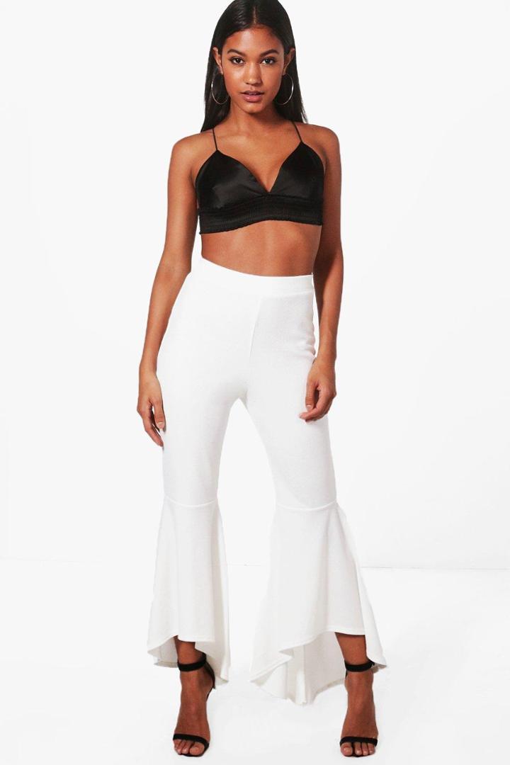 Boohoo Avah Ruffle Wide Leg Trousers Ivory