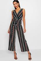 Boohoo Janie Stripe Tie Waist Jumpsuit