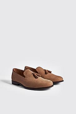 Boohoo Embossed Weave Faux Suede Tassel Loafer