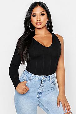 Boohoo Bandage Rib Cut Out One Shoulder Top