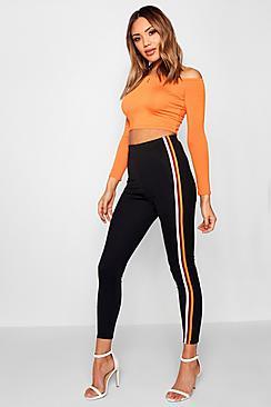 Boohoo Melanie Sports Stripe Crepe Leggings
