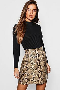 Boohoo Petite Pu Snake Print Skirt