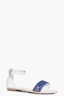 Boohoo Neve Embroidered Two Part Leather Sandal