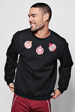 Boohoo Christmas Bauble Print Crew Neck Jumper
