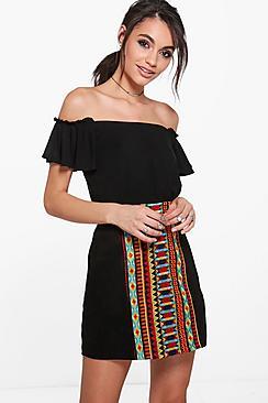Boohoo Malala Embroidered Front Panel Mini Skirt