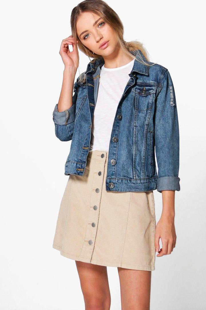 Boohoo Martha A-line Button Through Cord Skirt Stone