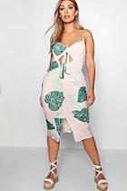Boohoo Plus Tess Palm Tie Front Midi Dress
