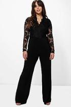 Boohoo Plus Iris Long Sleeve Lace Top Slinky Jumpsuit