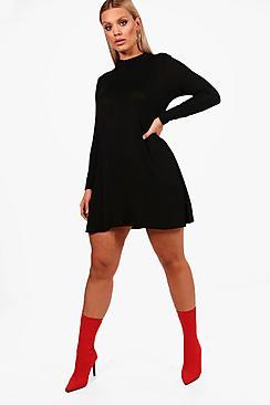Boohoo Plus Louise High Neck Long Sleeve Swing Dress