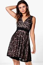 Boohoo Bonnie Plunge All Over Lace Skater Dress