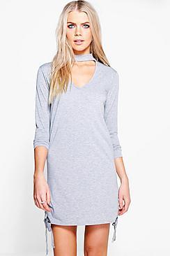Boohoo Issy Choker Lace Up Side Detail T-shirt Dress