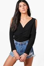 Boohoo Amanda Cold Shoulder Plunge Neck & Back Knitted Top