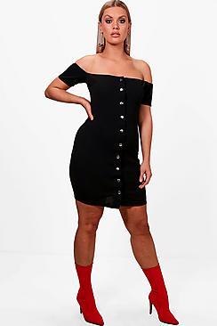 Boohoo Plus Jules Off Shoulder Popper Dress
