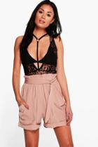 Boohoo Karina Turn Up Pocket Side Utility Shorts Sand