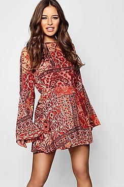 Boohoo Petite Penelope Backless Tie Detail Skater Dress