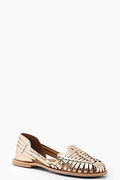 Boohoo Metallic Leather Woven Ballets