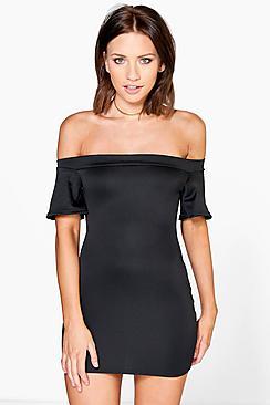 Boohoo Petite Janey Off The Shoulder Scuba Dress