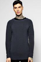 Boohoo Fine Gauge Crew Neck Jumper With Biker Detail Petrol