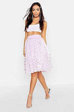 Boohoo Pastel Polka Dot Tulle Midi Skirt