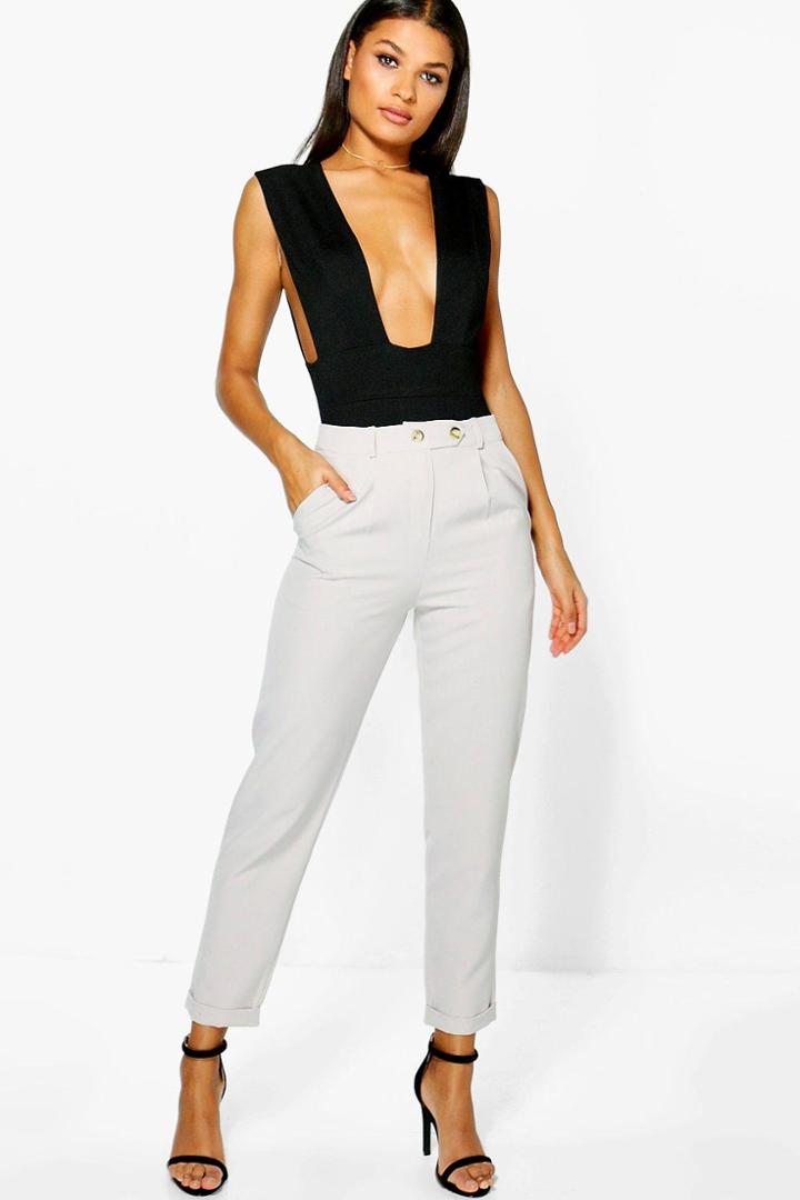 Boohoo Xia Turn Up Pocket Side Ankle Grazer Trousers Grey