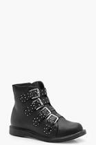 Boohoo India Wide Fit Studded Strap Ankle Boot