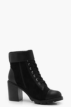 Boohoo Belt Strap Mix Material Hiker Boots
