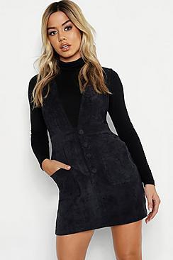 Boohoo Petite Cord Plunge Button Front Dress