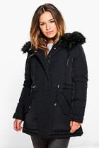 Boohoo Petite Lilly Luxe Parka With Faux Fur Hood