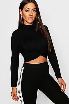 Boohoo Basic High Neck Twist Top
