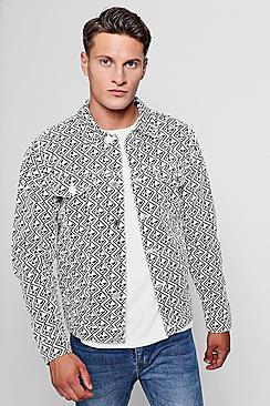 Boohoo Man Repeat Print Denim Jacket