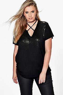 Boohoo Plus Shelley Metallic Strappy Tee