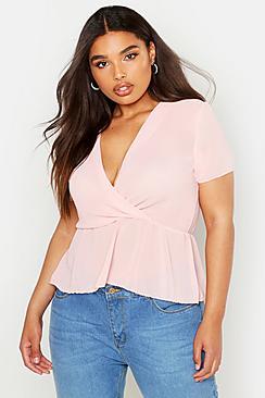 Boohoo Plus Woven Wrap Peplum Blouse